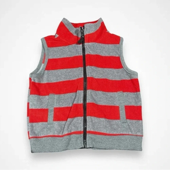 4/$20 Carter’s Red Striped  Fleece Vest - Picture 1 of 4